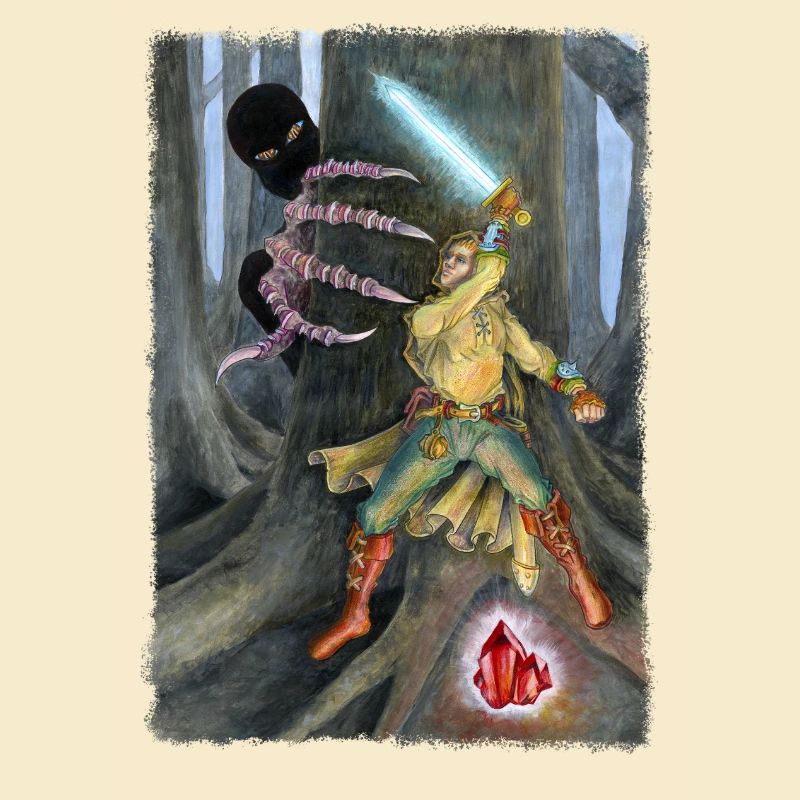Fantasy Hero Battling Shadow Creature