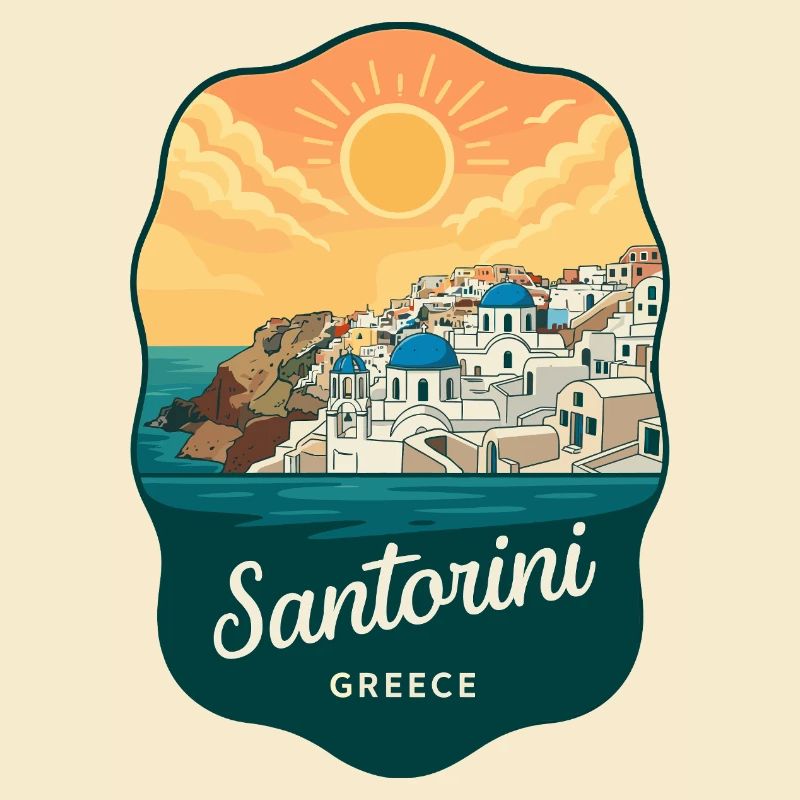 Santorini Blue Domes Retro Sonnenuntergangsabzeichen