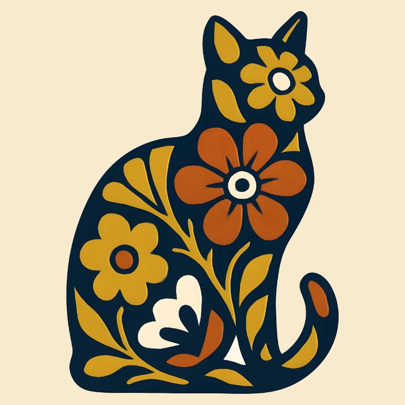 Motif d’art populaire Fleurs de Chat