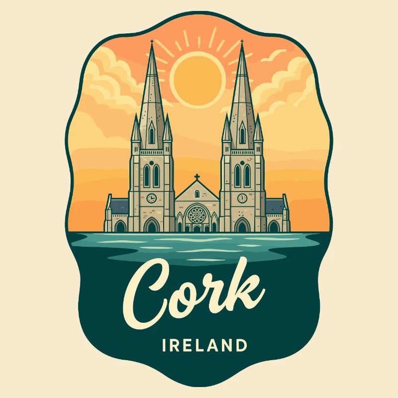 Cork Ireland Retro Sonnenuntergangs-Reiseabzeichen