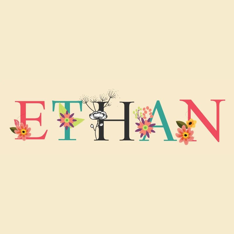 ETHAN Name Art avec des fleurs brodées