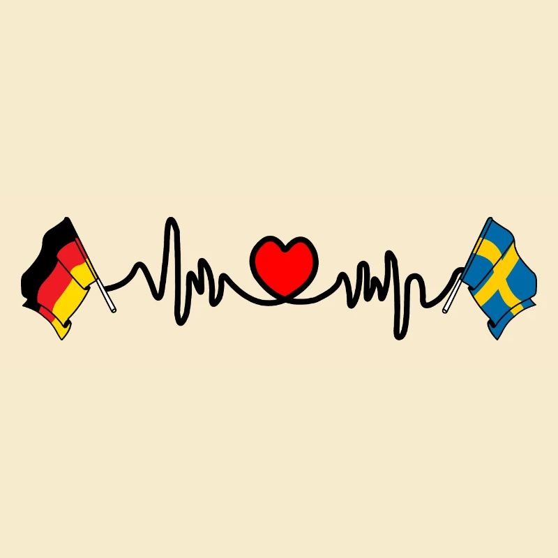Cardio coeur avec drapeau Allemagne et drapeau Suède