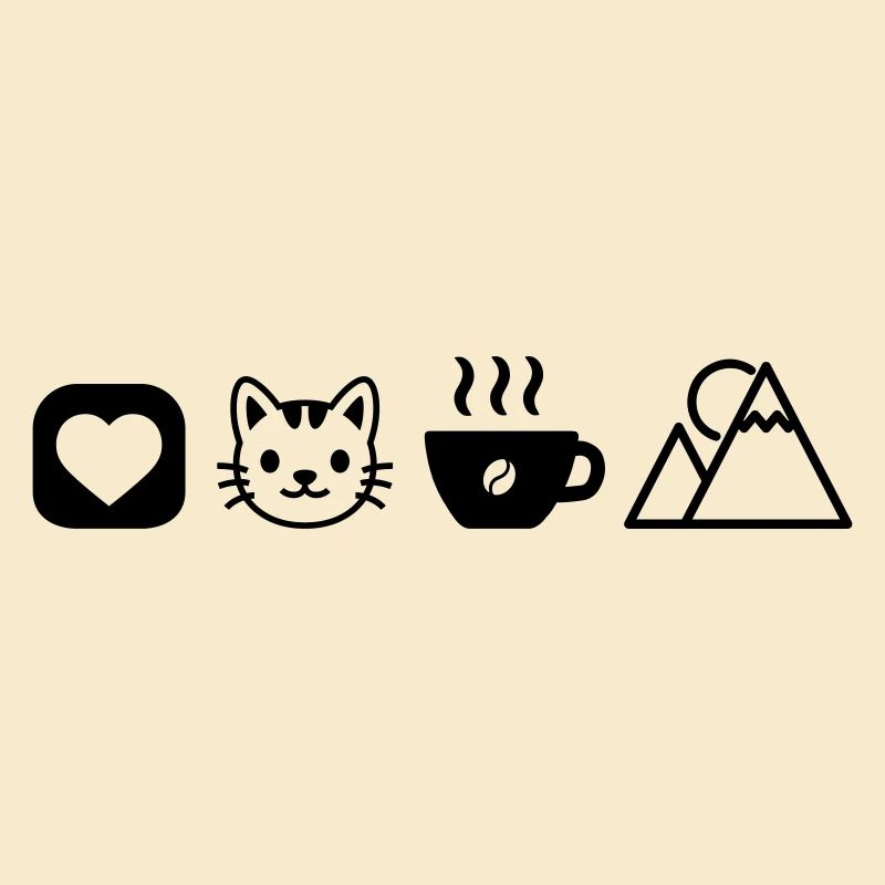 Icônes de loisir simples Chats Montagnes de café Amour