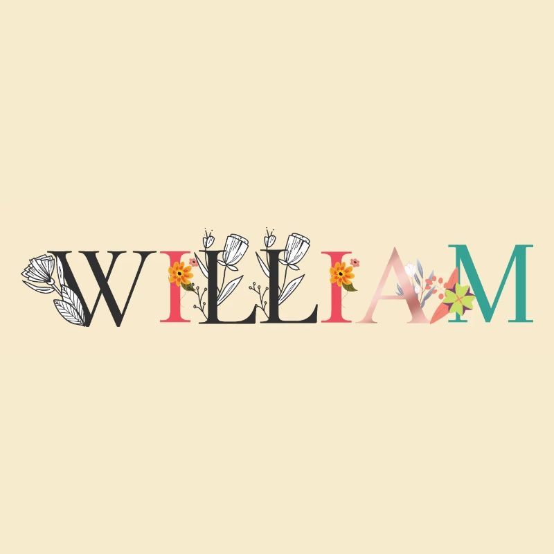 Art du nom WILLIAM avec fleurs brodées