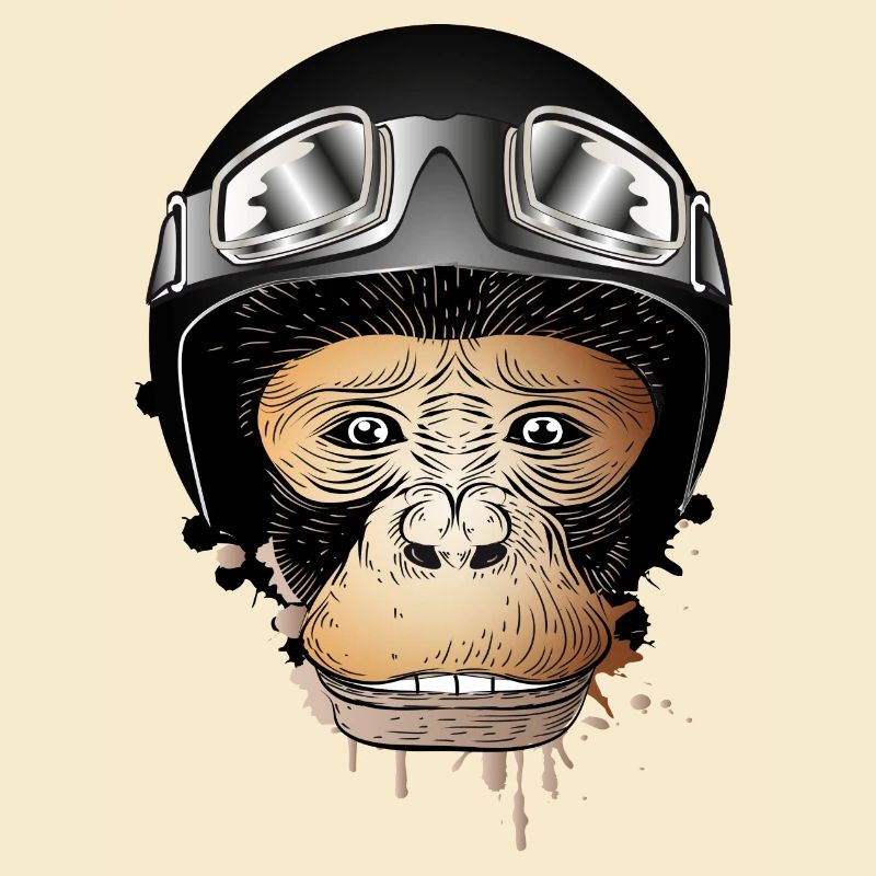 Monkey with retro motorcycle helmet and motorcycle goggles