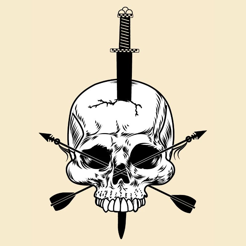 Crâne blanc percé d’épée et de deux sangs