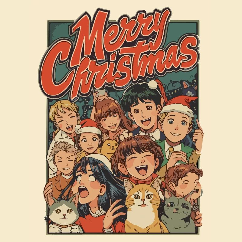 Retro Weihnachtskinder Katzen Cartoon
