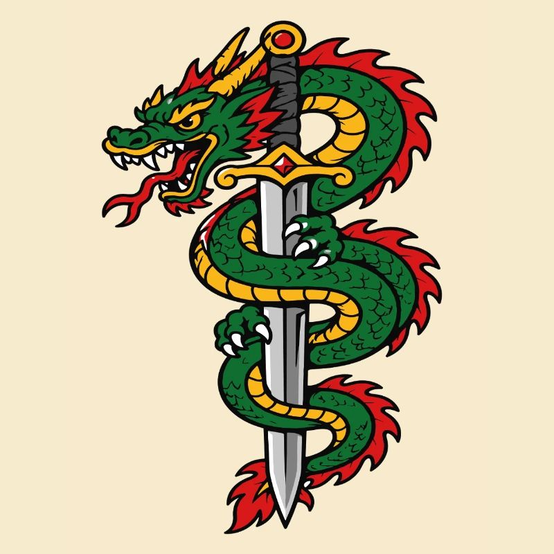 Dragon wrapped around tattoo style sword