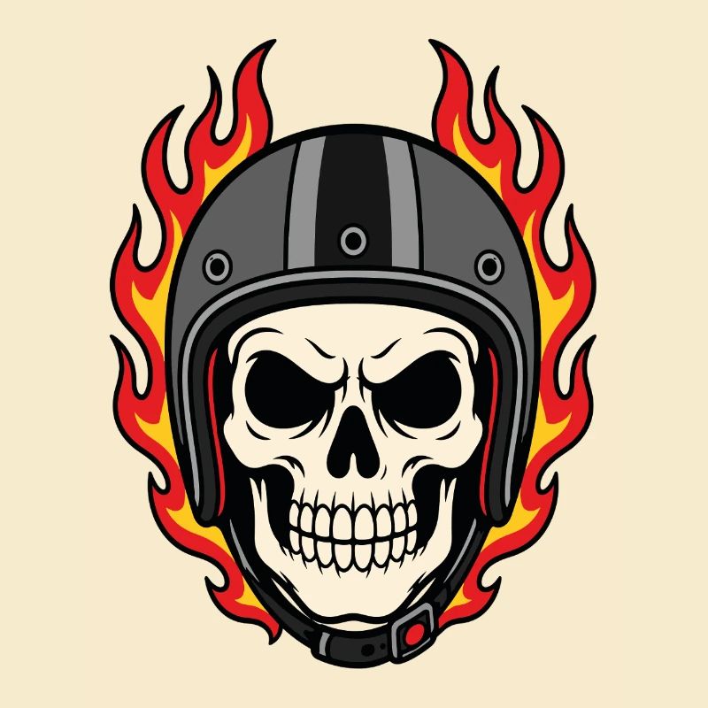 Flaming Skull with Motorcycle Helmet