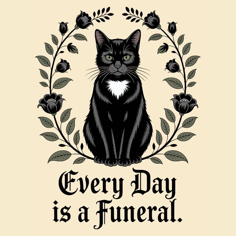 Chat noir élégant avec des fleurs