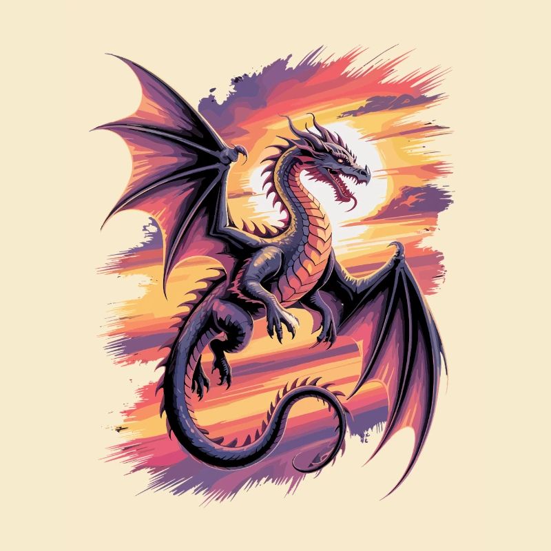 Fantasy dragon at sunset