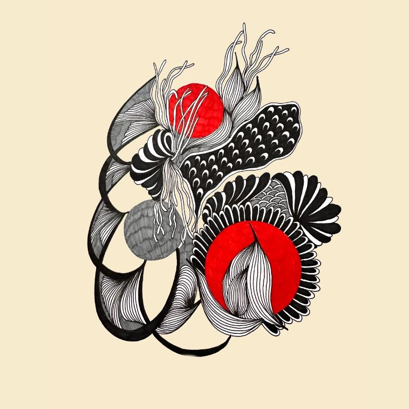 Cercles de fleurs monochromes avec rouge