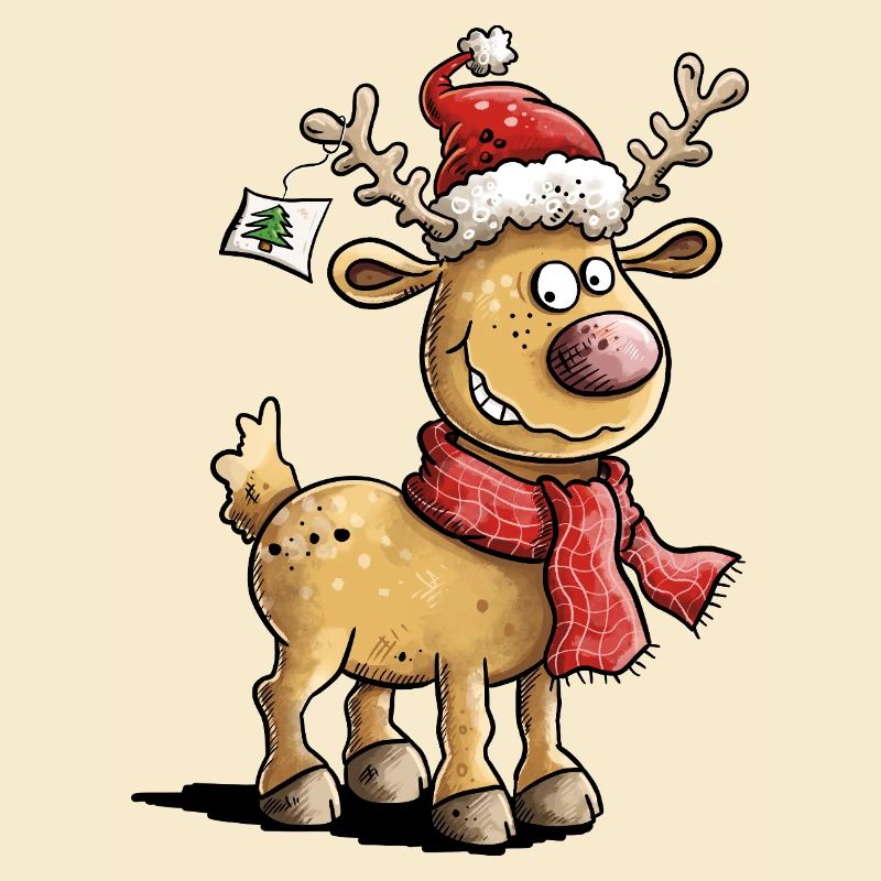Mignons rennes de Noël avec chapeau et écharpe