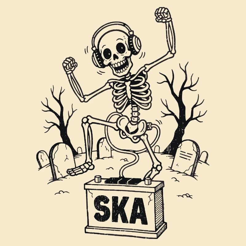 Squelette ska dansant dans le cimetière