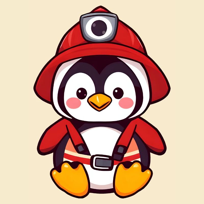Pinguin-Feuerwehrmann bei der Rettung