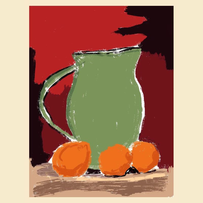 Artful Still Life Pitcher with Oranges
