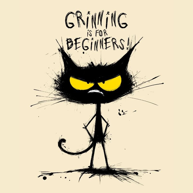 Grumpy Black Cat – Smiling Is for Beginners