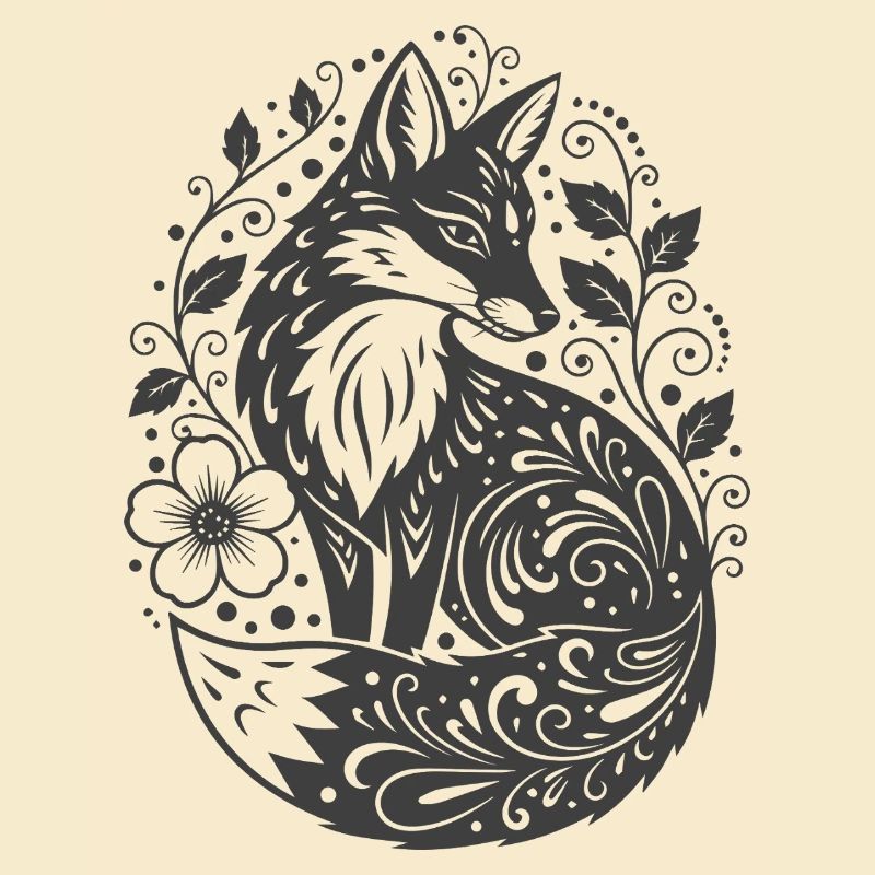 Ornamentfuchs mit Blütenranken