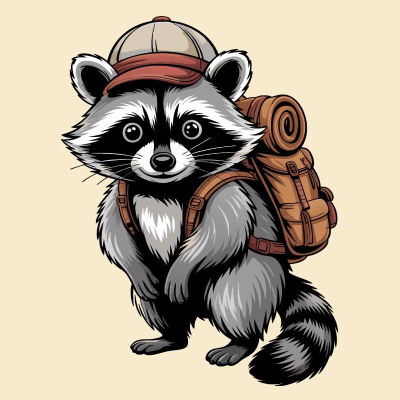 Raccoon adventurer with backpack