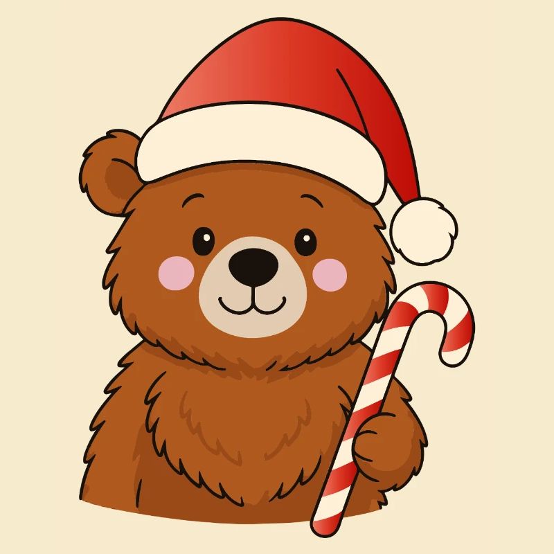 Petit ours de Noël mignon avec une canne d’orge d’orge