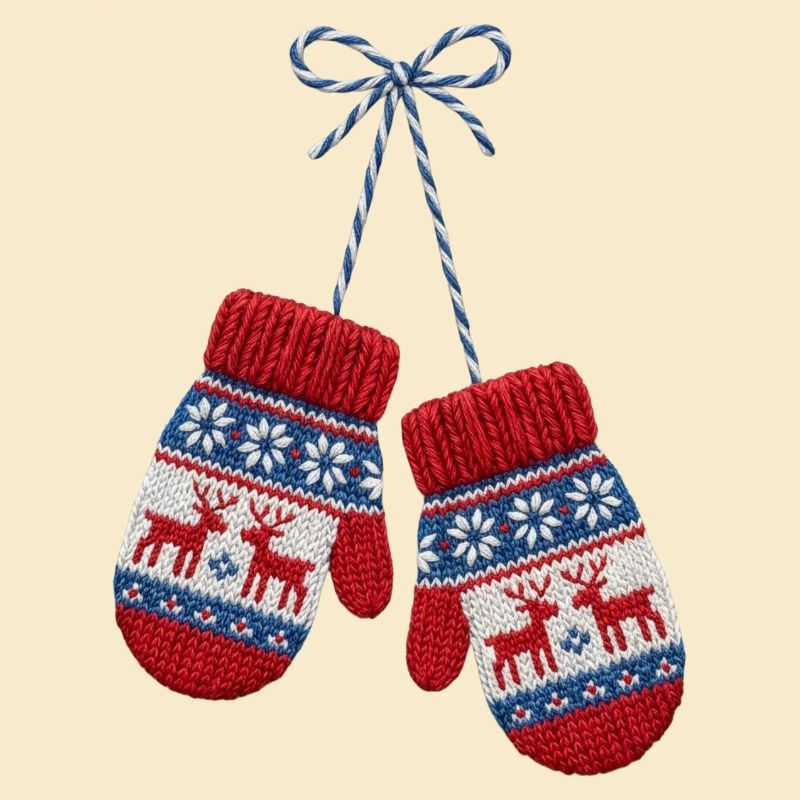 Christmas mittens in embroidered look (printed)
