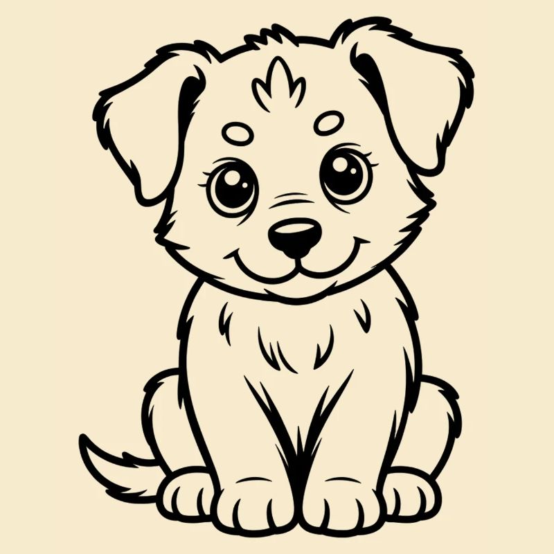 Cuddly Dog Line Drawing