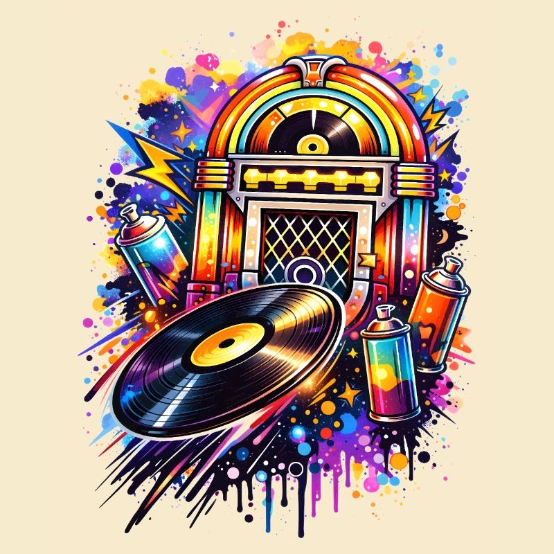 Juke-box coloré dans un style graffiti avec disque vinyle