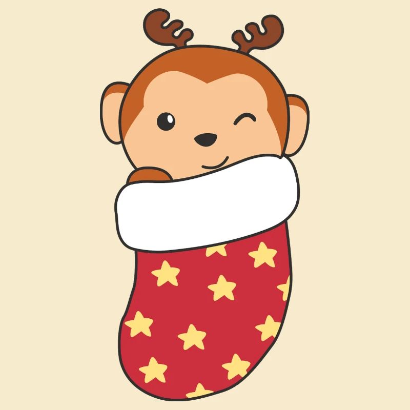 Cute monkey in Christmas sock for Christmas monkey