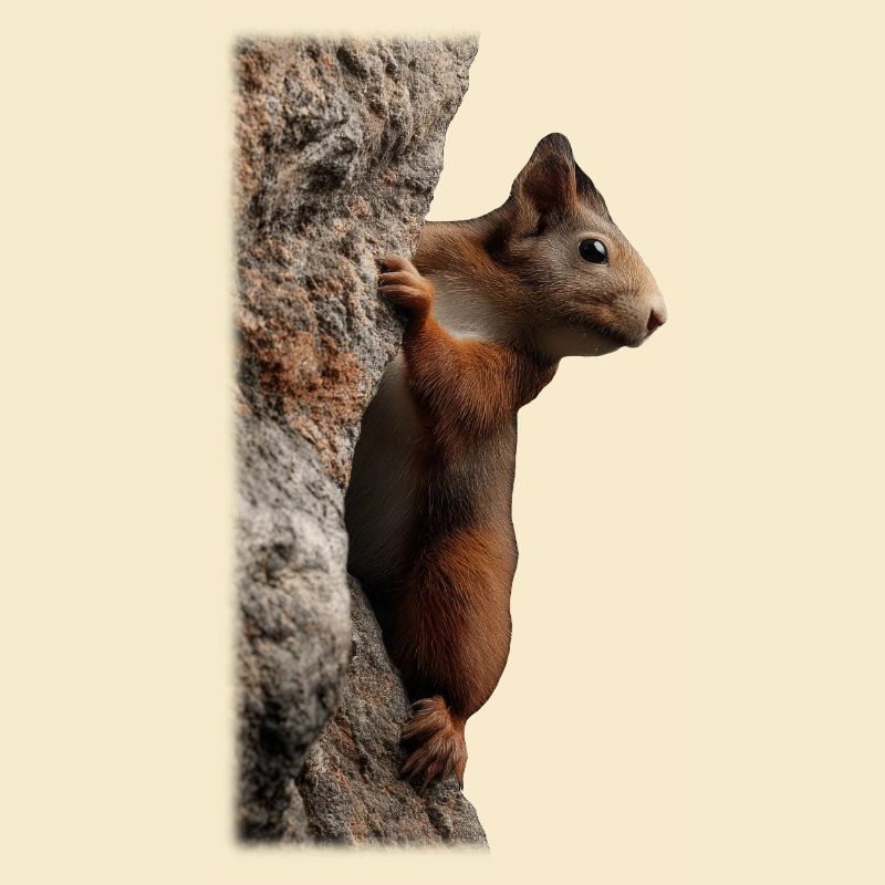 Neugieriges Eichhörnchen am Baumstamm