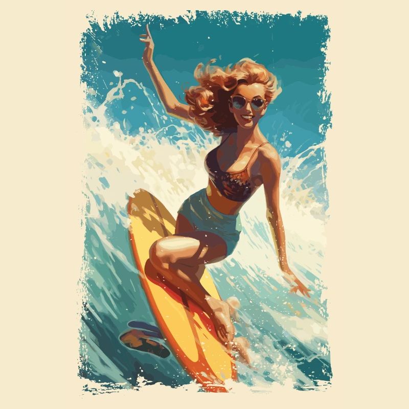 Retro Beach Babe - Surf Comic Design