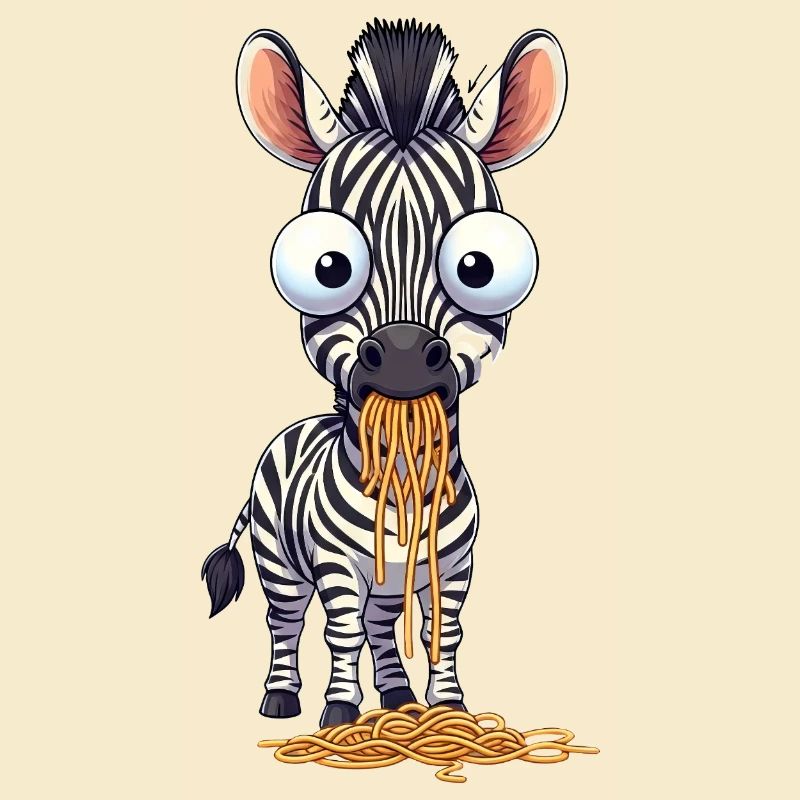 Lustiges Zebra Spaghetti Essen Große Augen Clumsy