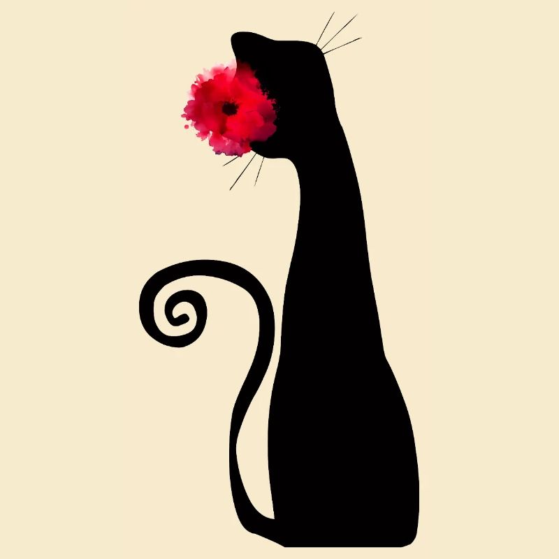 Chat noir avec rose rouge Mignon, style gothique mignon