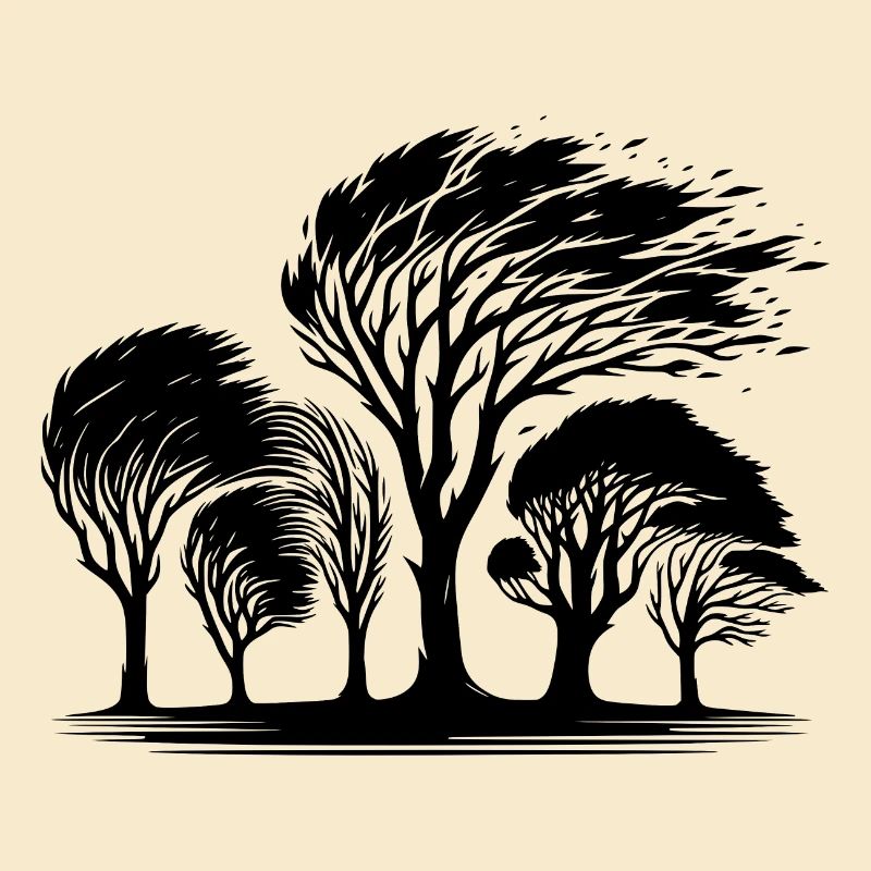 Coastal trees in a violent autumn storm