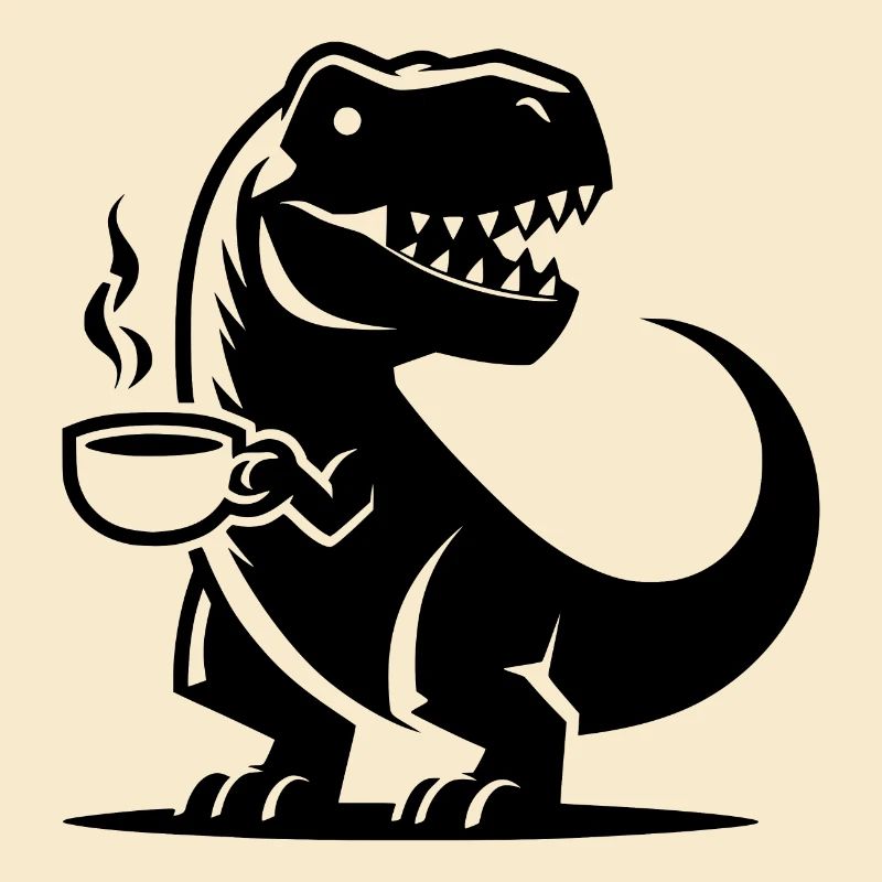 T-Rex with Coffee Cup Grim Caffeine Dino