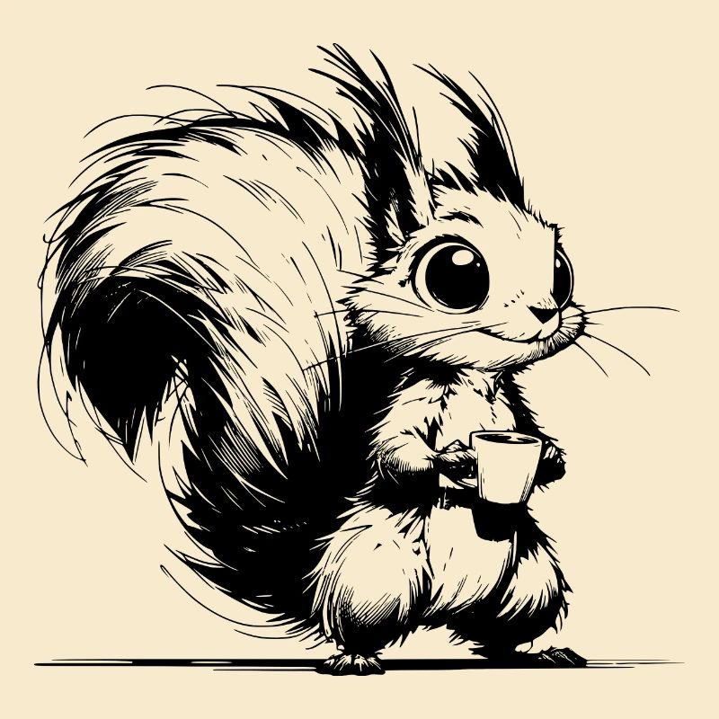 Aufgewecktes Baby Eichhörnchen mit Kaffee