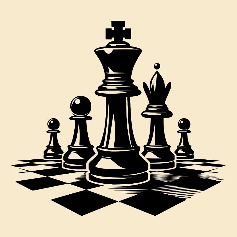 Chessboard with chess pieces king and queen