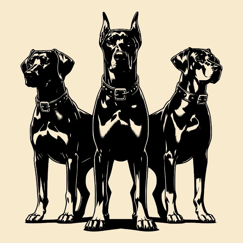 Three elegant vigilant guard dogs on post