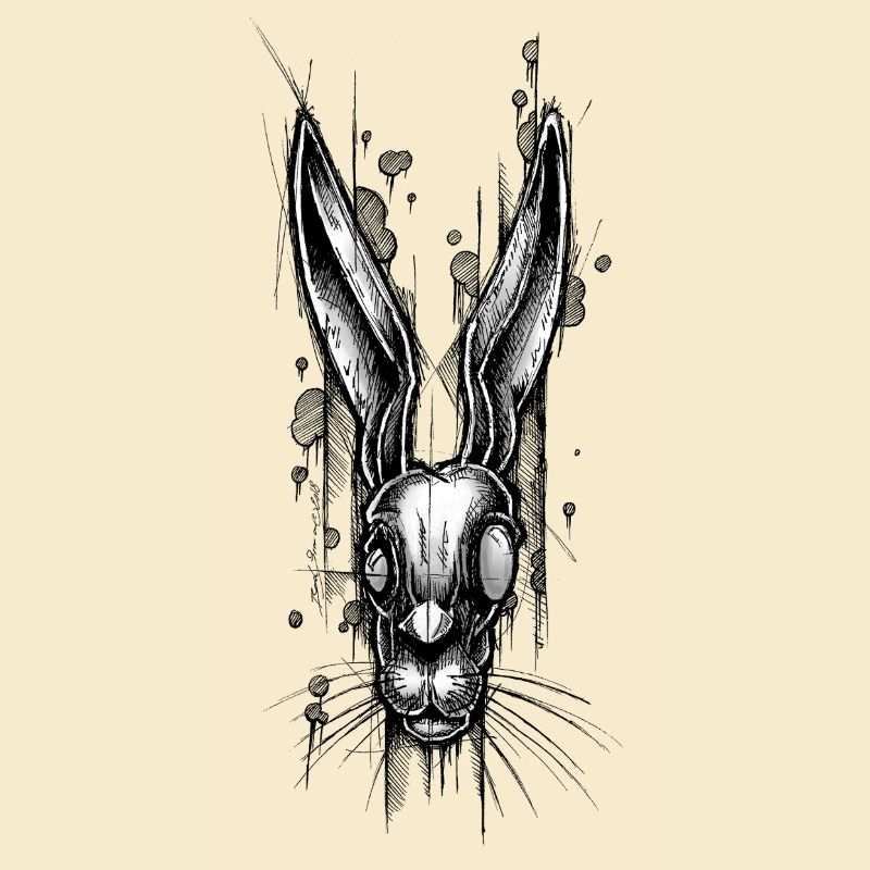 Dark Rabbit Illustration in Black and White
