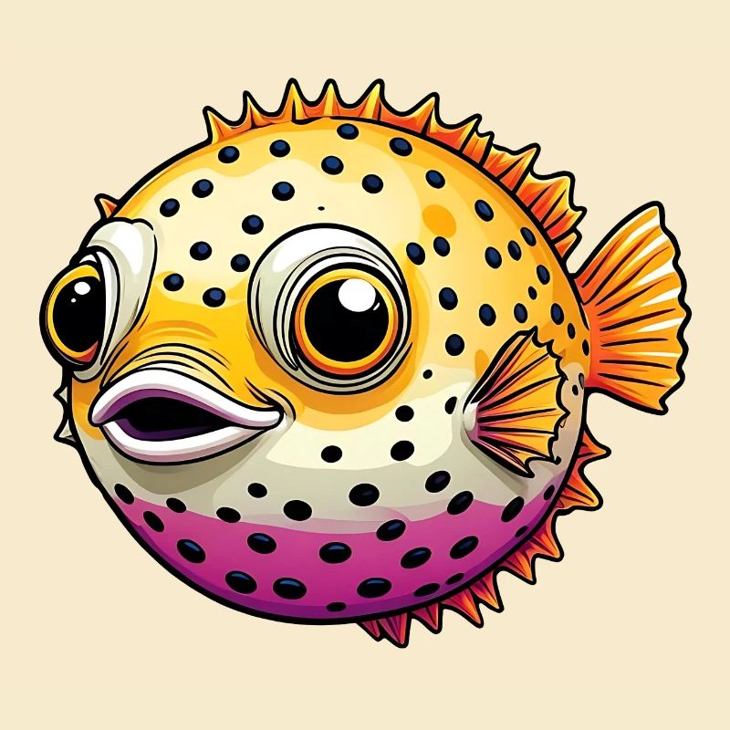 Cheerful laughing colorful puffer fish
