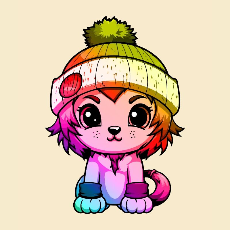 Löwe Winter Tier Bunt Comic
