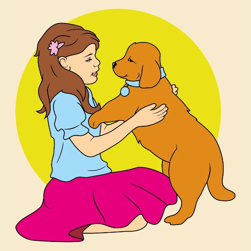 Mädchen spielt mit einem Hund