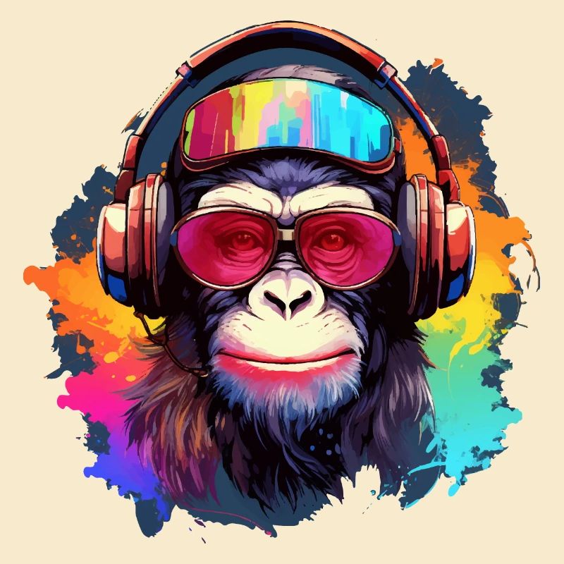 Cooler Affe mit Kopfhörer & Sonnenbrille