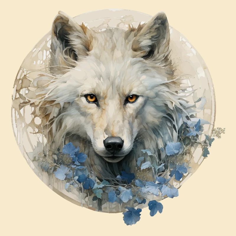 Weißer Wolf mit Art-déco-Blumen