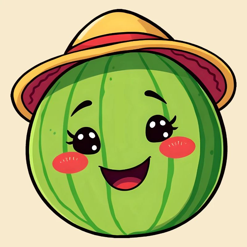 Pastèque souriante avec chapeau de soleil - Bande dessinée originale
