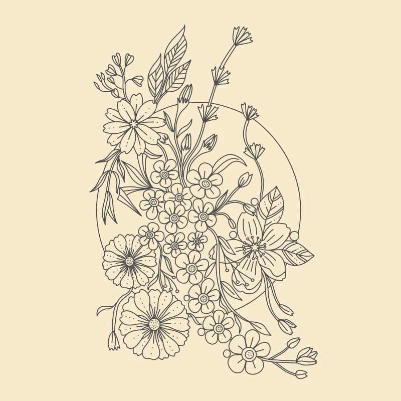 Centangle Fleurs sauvages avec lune blanche