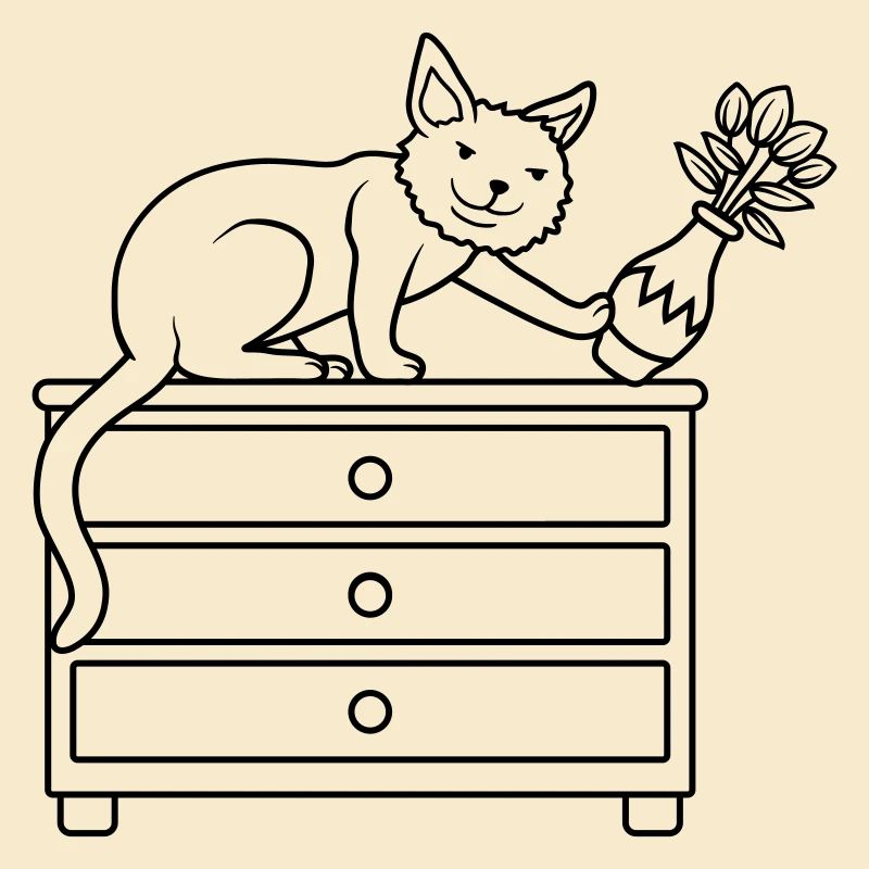 Vase à fleurs renversé sur un chat maléfique
