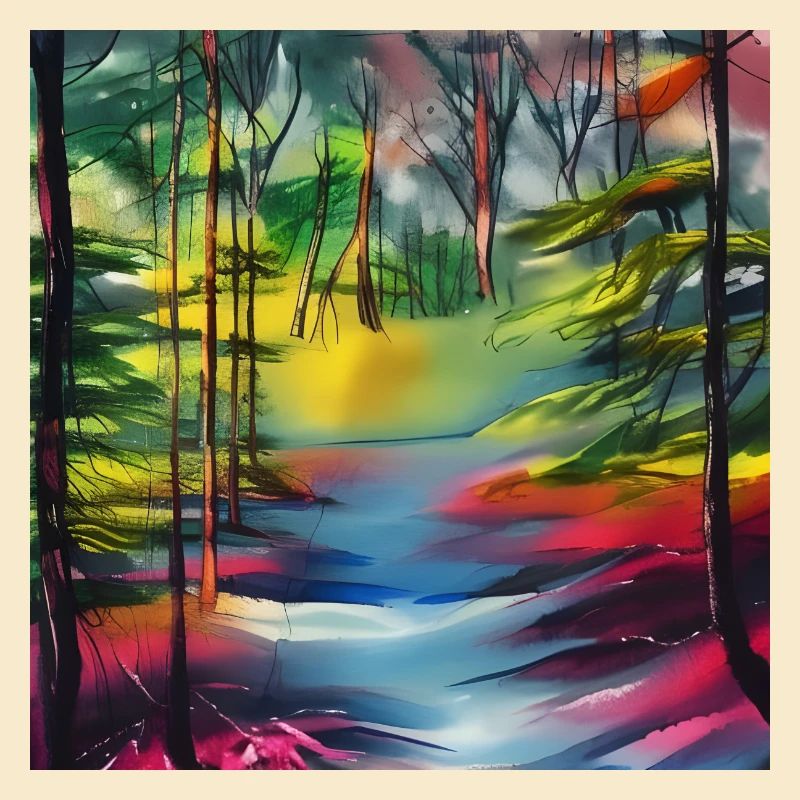 Water color river in forest