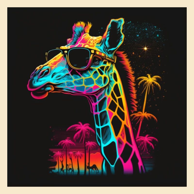 Giraffe mit Neonfarben, Synthwave / 80er Jahre