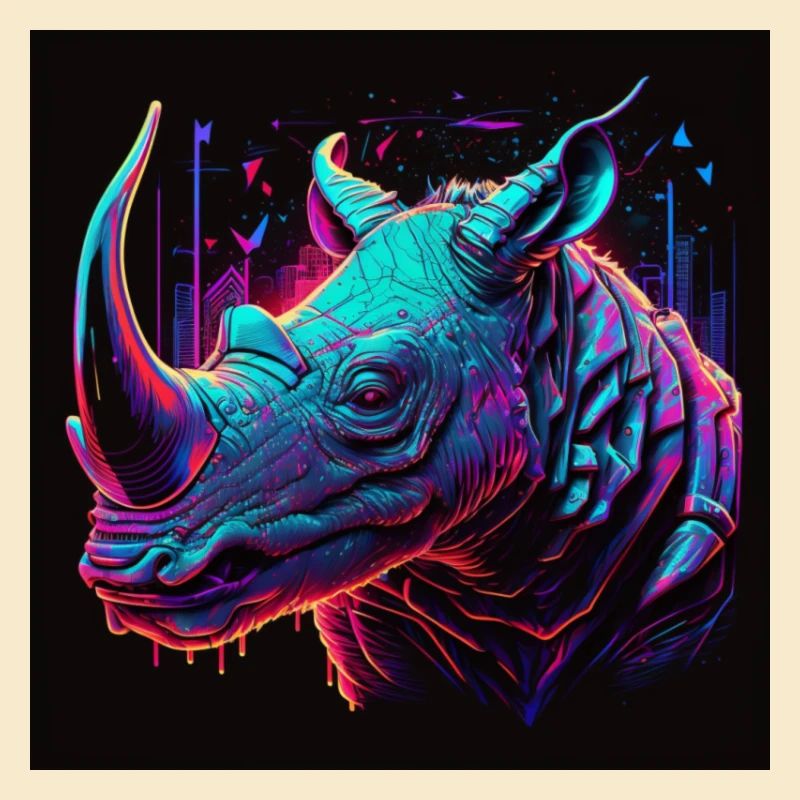 Nashorn mit Neonfarben, Synthwave / 80er Jahre