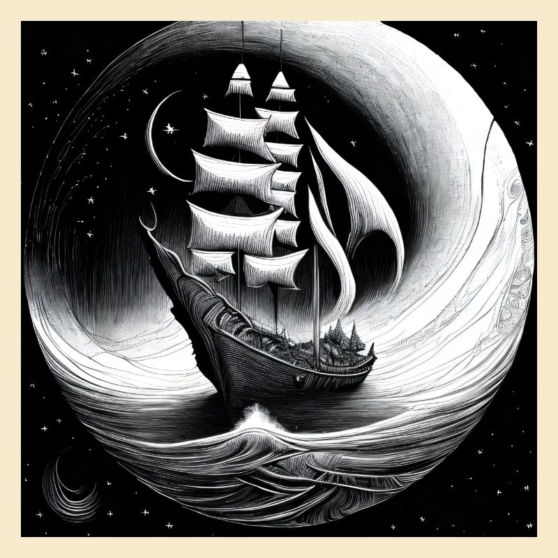 Sailing shipin the night drawing